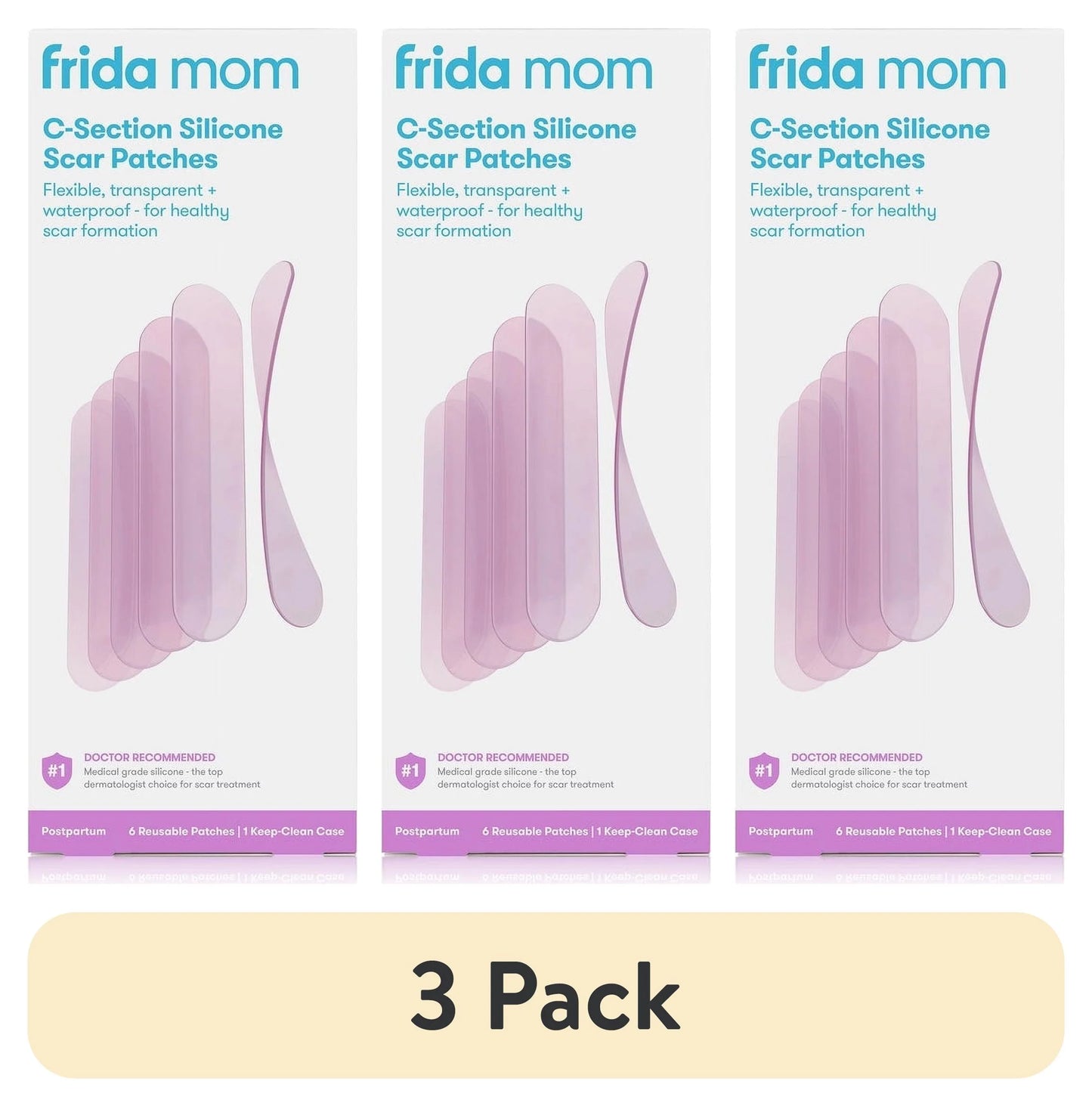 (3 Pack) C-Section Silicone Scar Patches, Reusable Medical Grade Scar Treatment, Scar Gel and Cream Alternative, 6 Count